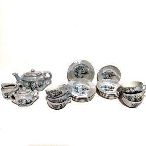 1940's 23 pcs Lusterware Iridescent Blue miniature tea set